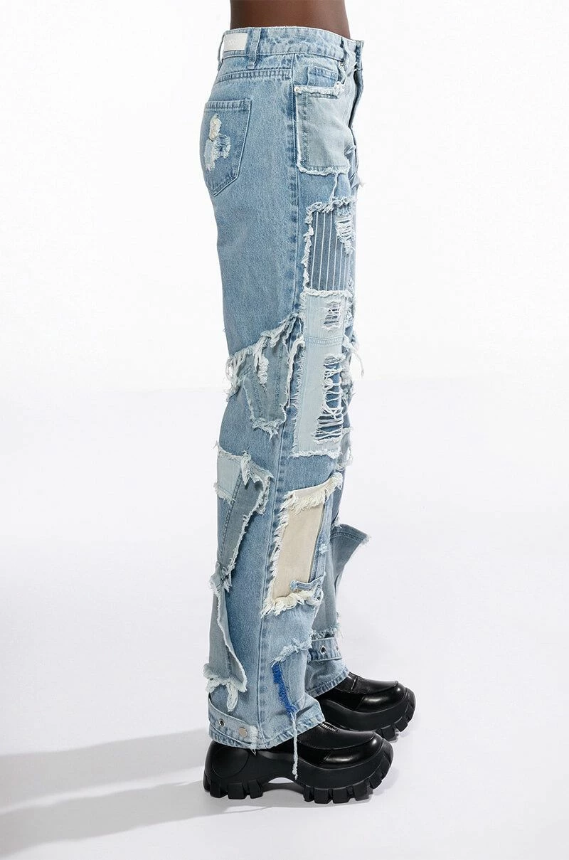 LEON PATCHWORK HIGH RISE STRAIGHT LEG JEANS - Image 4