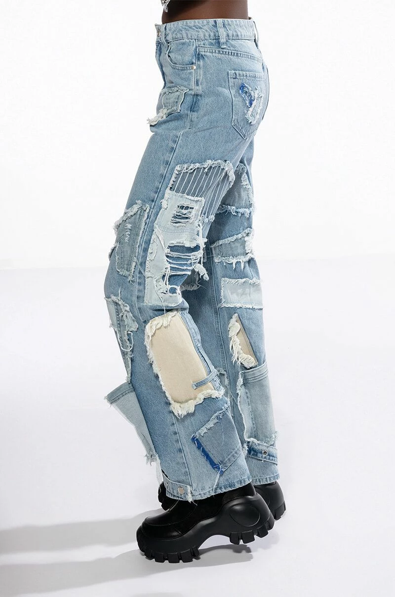 LEON PATCHWORK HIGH RISE STRAIGHT LEG JEANS - Image 5