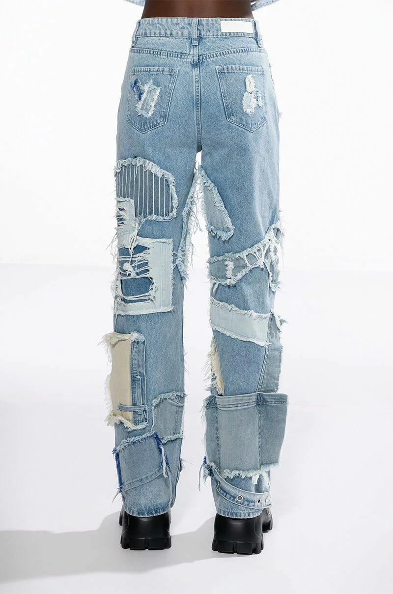 LEON PATCHWORK HIGH RISE STRAIGHT LEG JEANS - Image 6