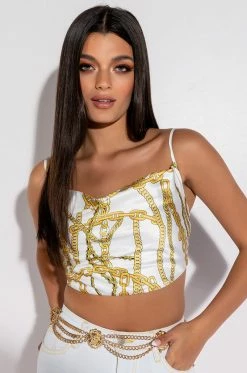 LINK UP SLEEVELESS CROPPED SATIN COWL NECK TANK
