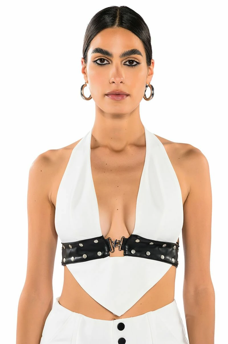 LUMA LOW V NECK HALTER BLOUSE WITH BELT - Image 5