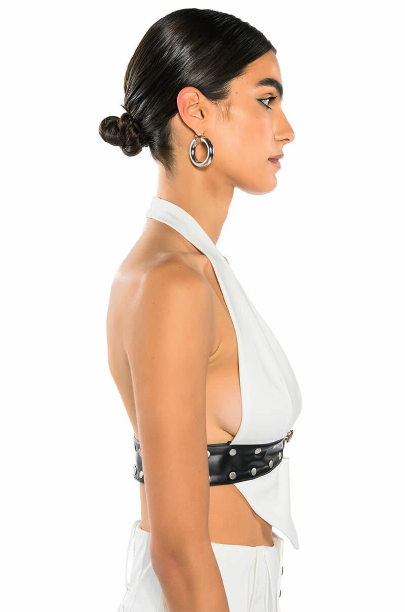 LUMA LOW V NECK HALTER BLOUSE WITH BELT - Image 2