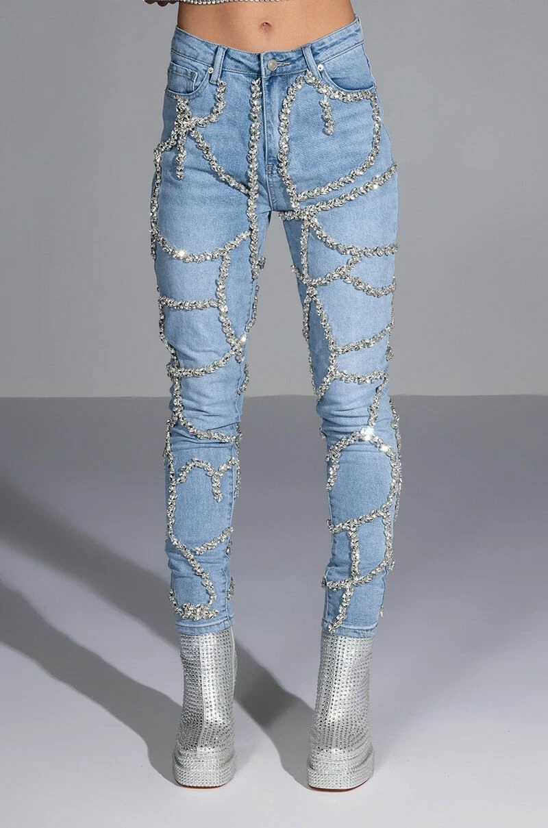 MAKE A WISH RHINESTONE HIGH WAISTED SKINNY JEAN - Image 10