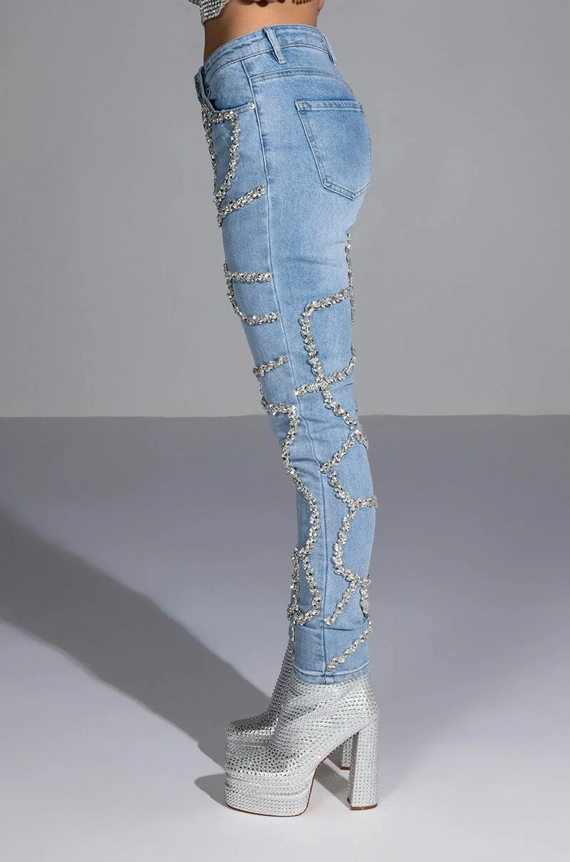 MAKE A WISH RHINESTONE HIGH WAISTED SKINNY JEAN - Image 11