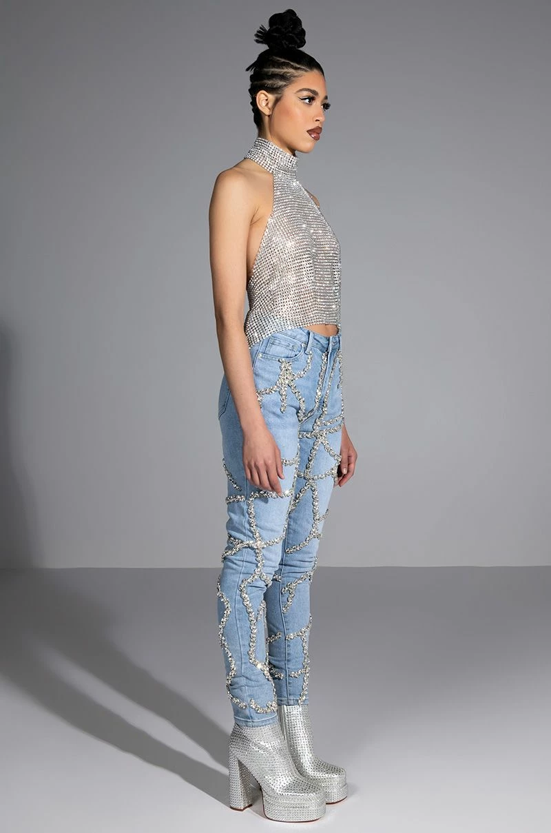 MAKE A WISH RHINESTONE HIGH WAISTED SKINNY JEAN - Image 6