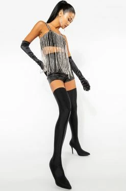 MOONCATCHER RHINESTONE FRINGE SLEEVELESS CROPPED BLOUSE -akira shop mooncatcher rhinestone fringe sleeveless cropped blouse black 4 4