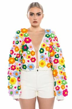 MOTHER NATURE FLOWER DETAIL CARDIGAN