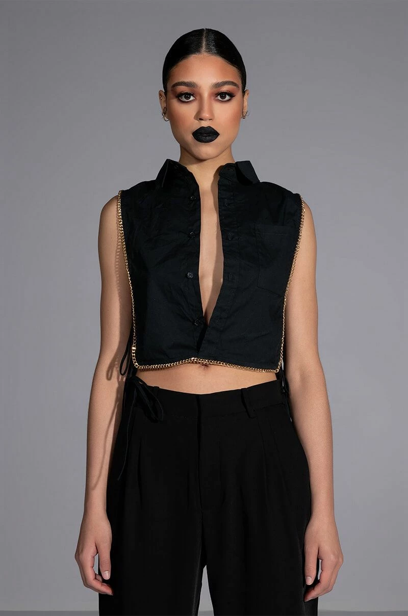 MY TIME BUTTON DOWN SLEEVELESS BLOUSE - Image 2