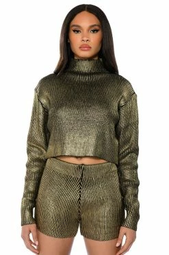 NEBULA METALLIC COATED TURTLENECK SWEATER