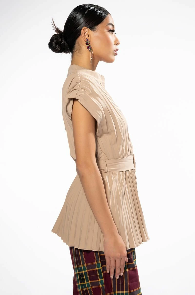 NEW ME PLEATED BUTTON DOWN BLOUSE - Image 3