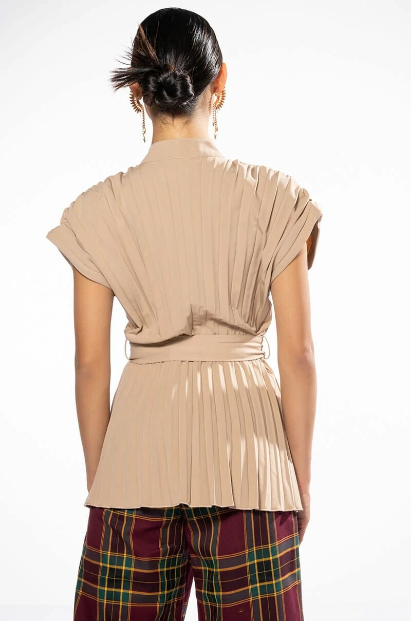 NEW ME PLEATED BUTTON DOWN BLOUSE - Image 4