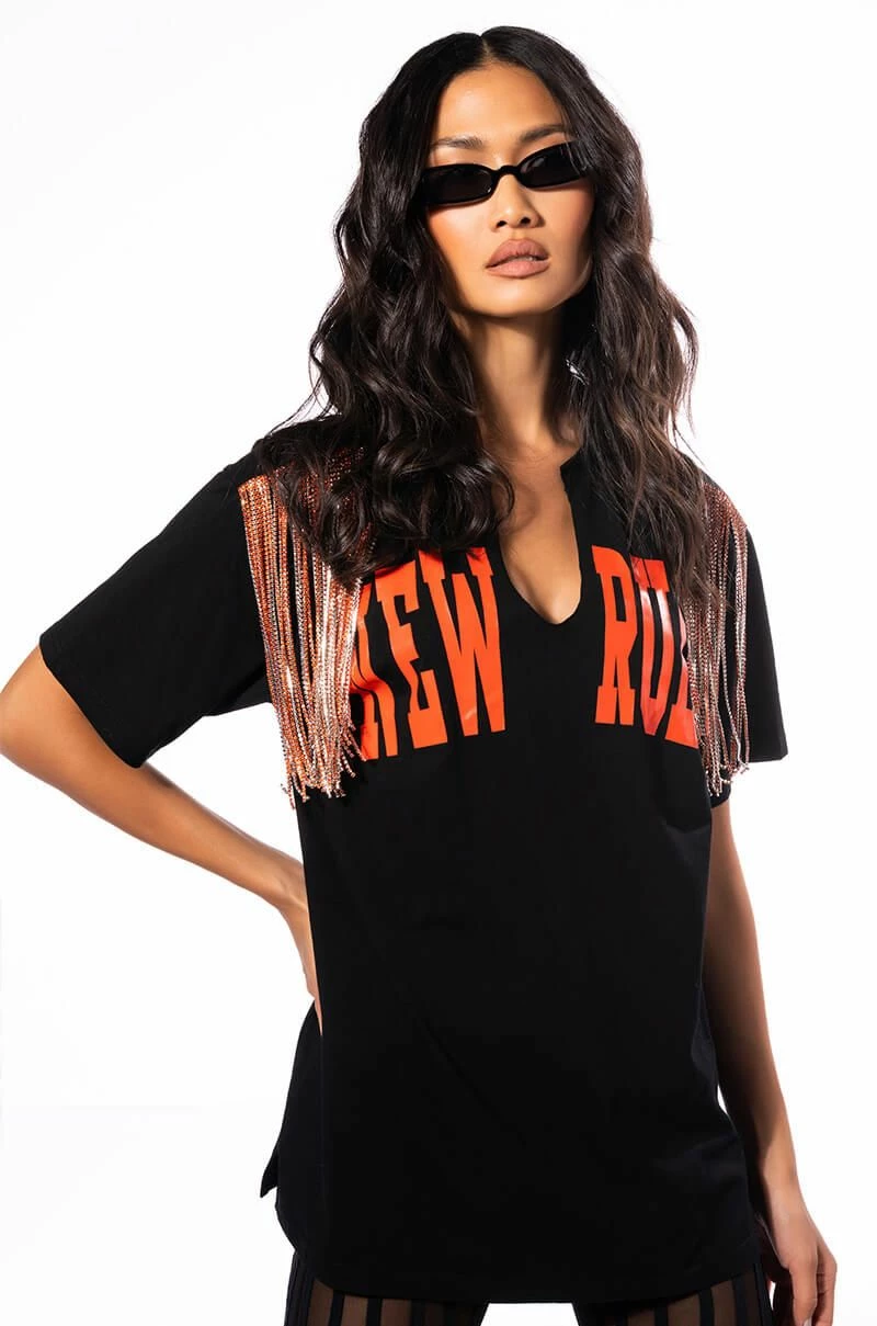 NEW RULES RHINESTONE DETAIL OVERSIZED TSHIRT
