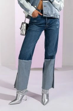 ON THE ROAD AGAIN HIGH RISE STRAIGHT LEG PATCHWORK JEANS