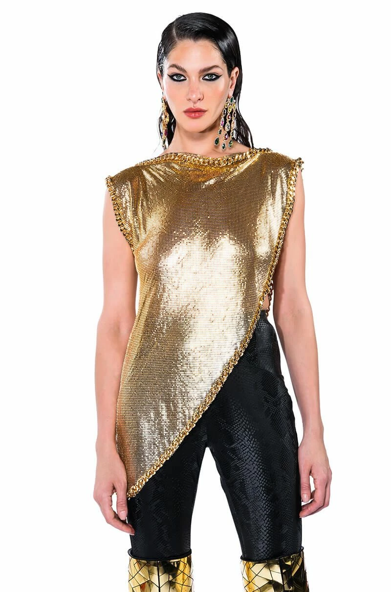 ON THE ROCKS SHORT SLEEVE ASYMMETRICAL CHAINMAIL BLOUSE - Image 4