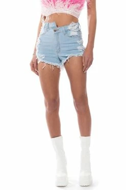 OPPOSITE DIRECTION HIGH WAISTED DENIM SHORTS