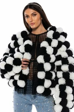 POM POM BLACK AND WHITE CARDIGAN