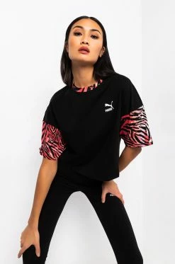 PUMA ZEBRA SLEEVE BOYFRIEND CROP TEE