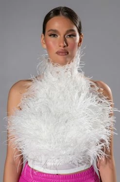 REAL OSTRICH FEATHER TOP IN WHITE