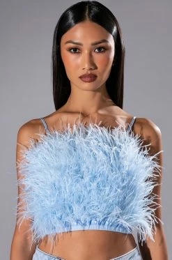 REAL OSTRICH FEATHER TOP IN LIGHT BLUE