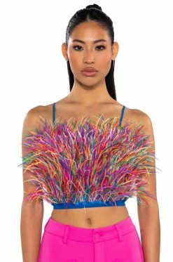 REAL OSTRICH FEATHER TOP IN MULTI