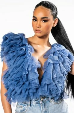 ROMANTIC TULLE RUFFLE BODYSUIT IN BLUE
