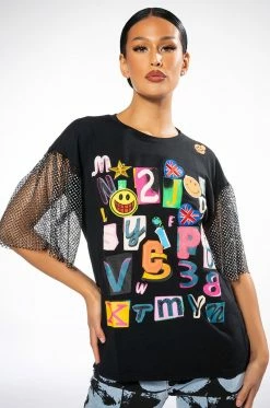 SCRAPBOOK RHINESTONE SLEEVES TSHIRT