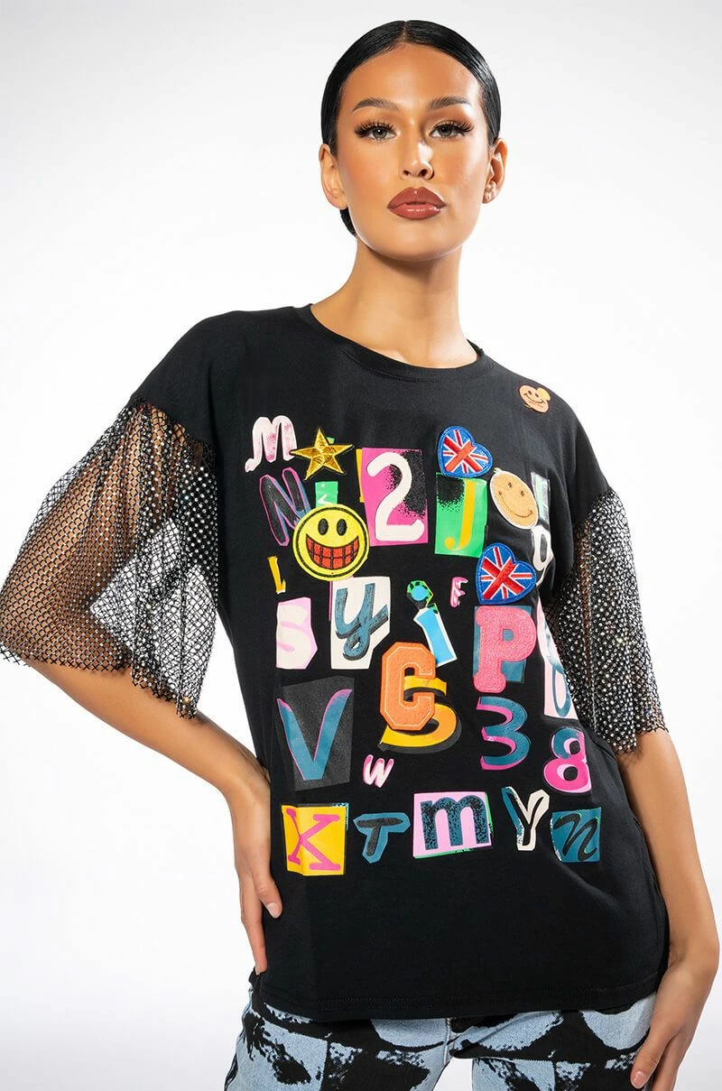 SCRAPBOOK RHINESTONE SLEEVES TSHIRT