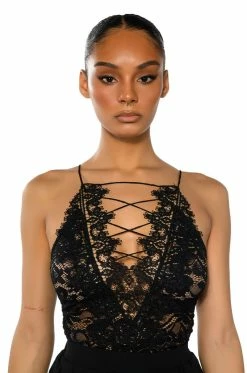 SEE ME SOMETIME CROSS FRONT LACE BODYSUIT