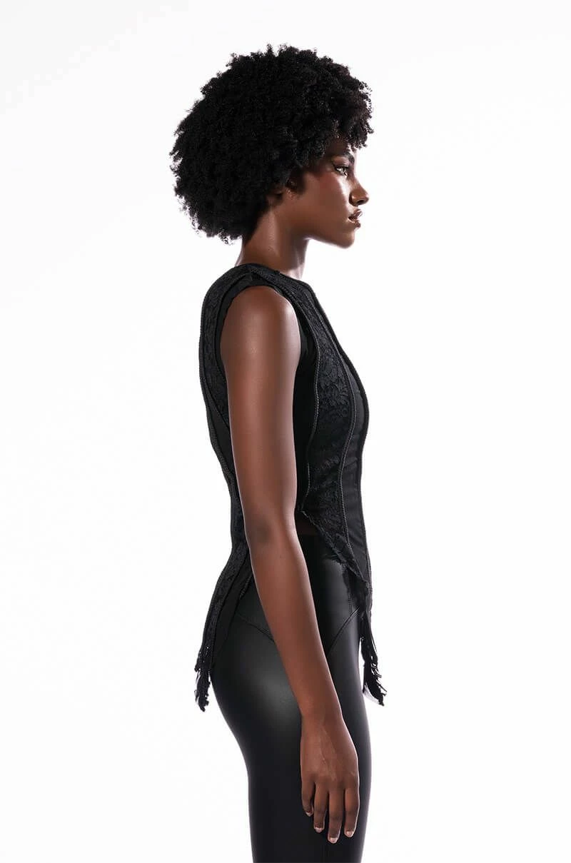 SEXY LACE PANEL SLEEVELESS MESH BLOUSE - Image 4