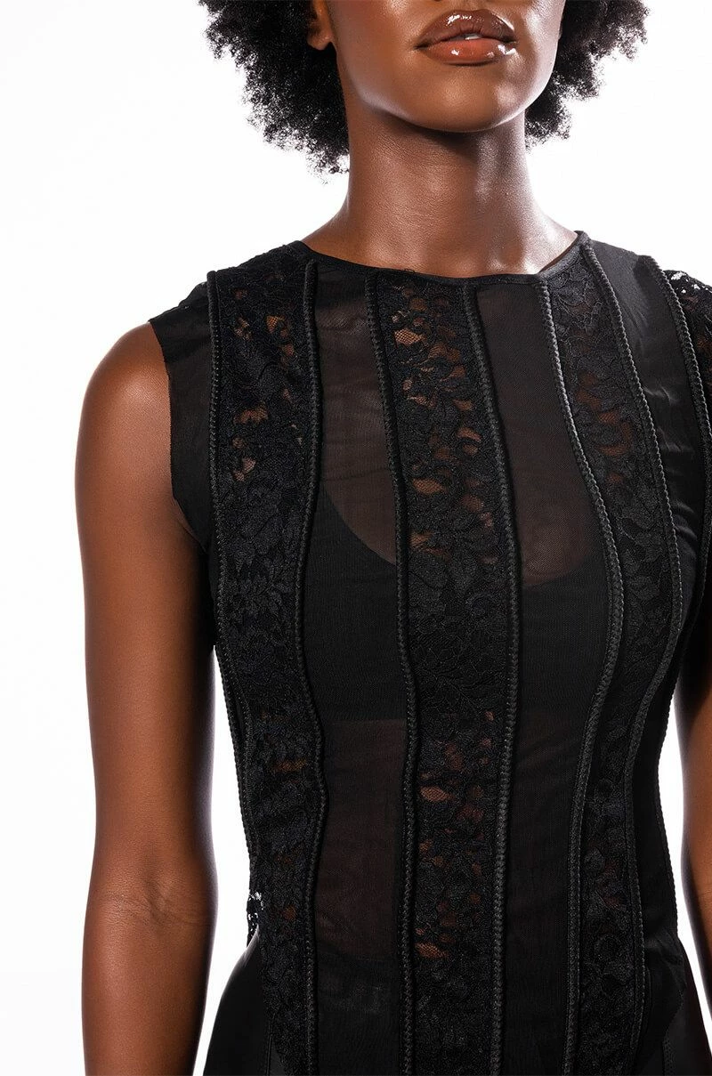 SEXY LACE PANEL SLEEVELESS MESH BLOUSE - Image 6