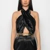 SIL VOUS PLAIT CHAIN DETAIL CROPPED HALTER BLOUSE