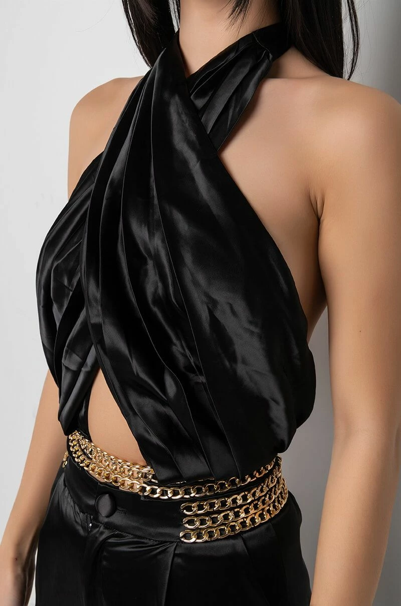 SIL VOUS PLAIT CHAIN DETAIL CROPPED HALTER BLOUSE - Image 4