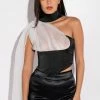 SPOTLIGHTS ONE SHOULDER SATIN CORSET BLOUSE