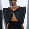 STANDING OVATION PINSTRIPE RHINESTONE DRAMATIC BOW TOP