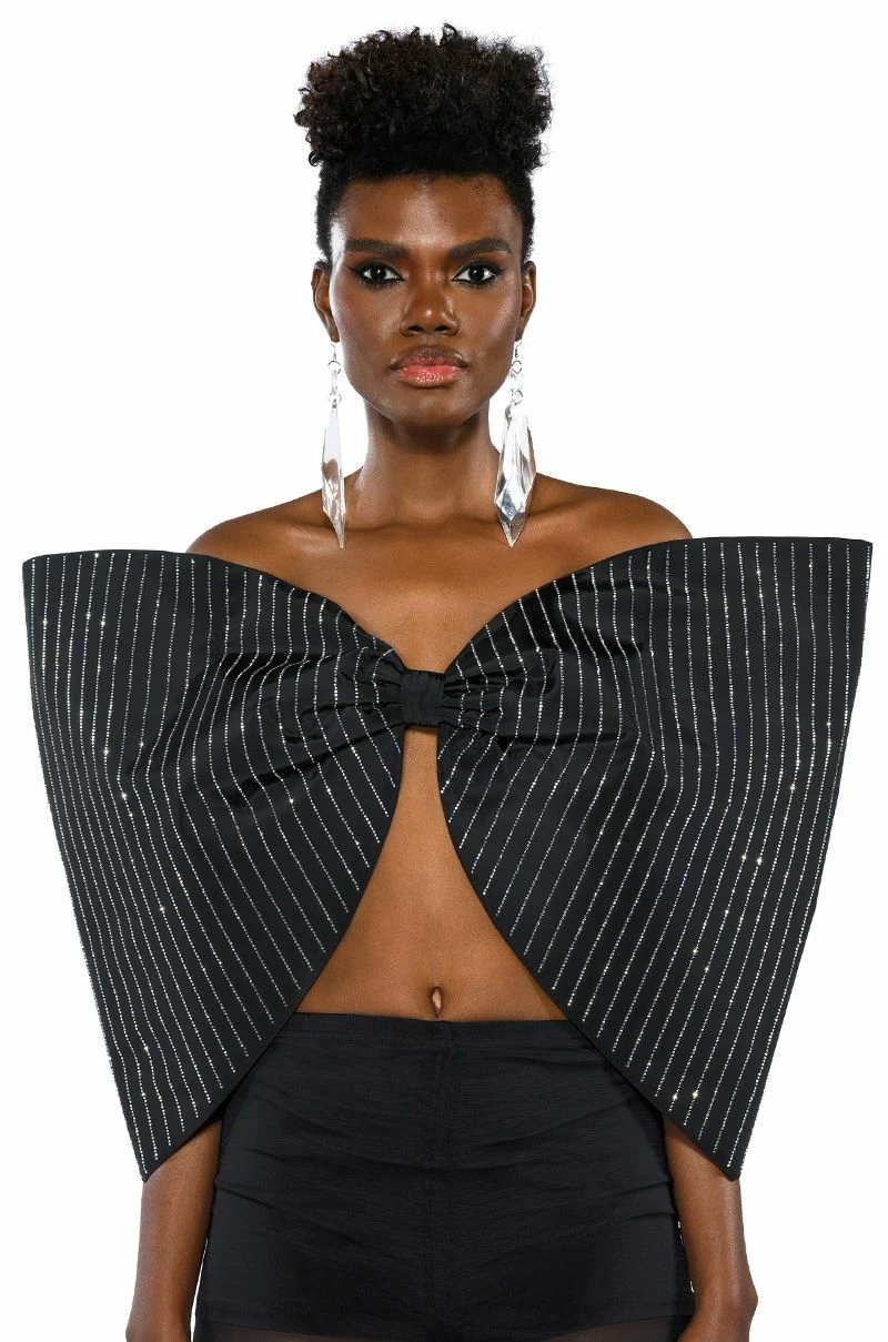 STANDING OVATION PINSTRIPE RHINESTONE DRAMATIC BOW TOP - Image 3
