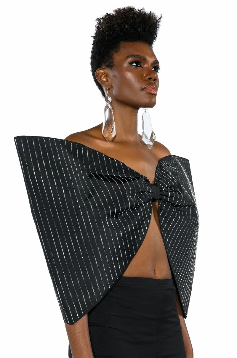 STANDING OVATION PINSTRIPE RHINESTONE DRAMATIC BOW TOP - Image 4