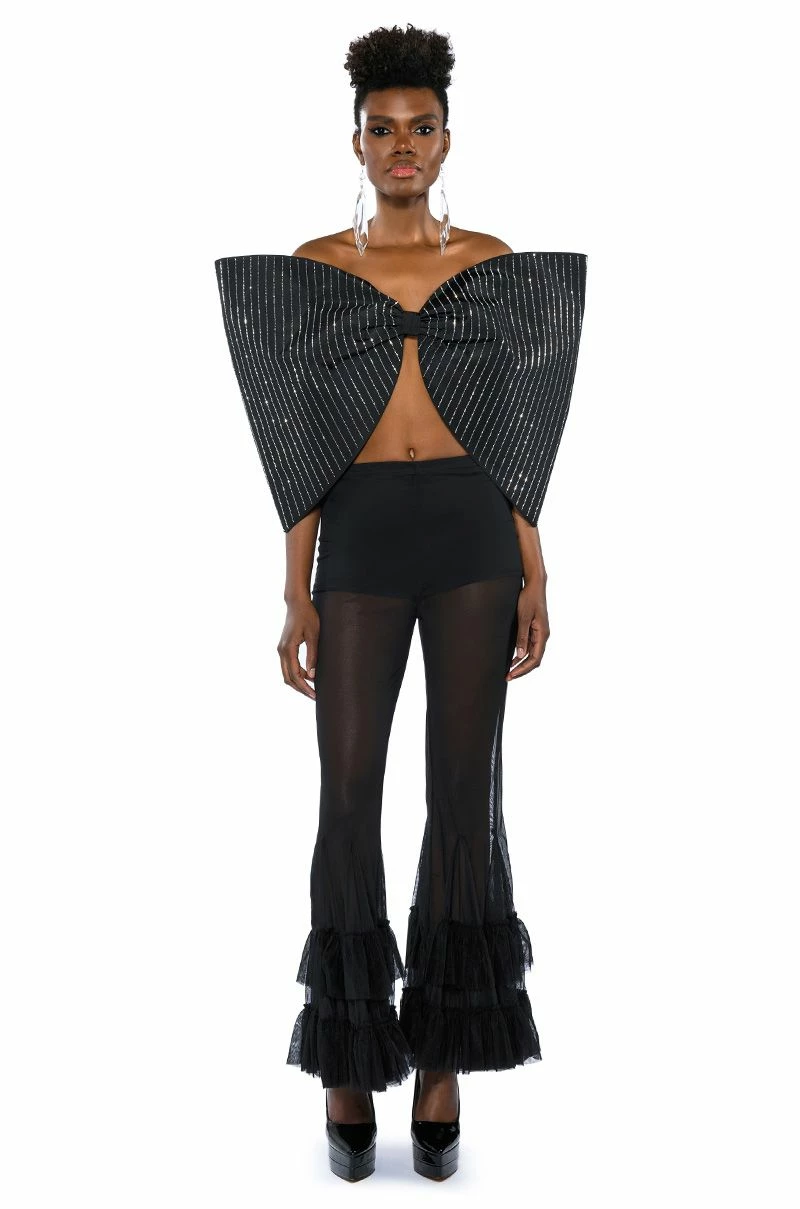 STANDING OVATION PINSTRIPE RHINESTONE DRAMATIC BOW TOP - Image 5