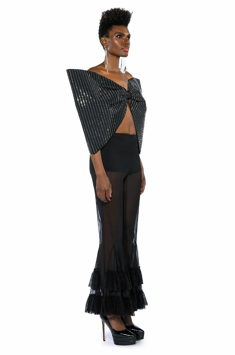 STANDING OVATION PINSTRIPE RHINESTONE DRAMATIC BOW TOP - Image 6