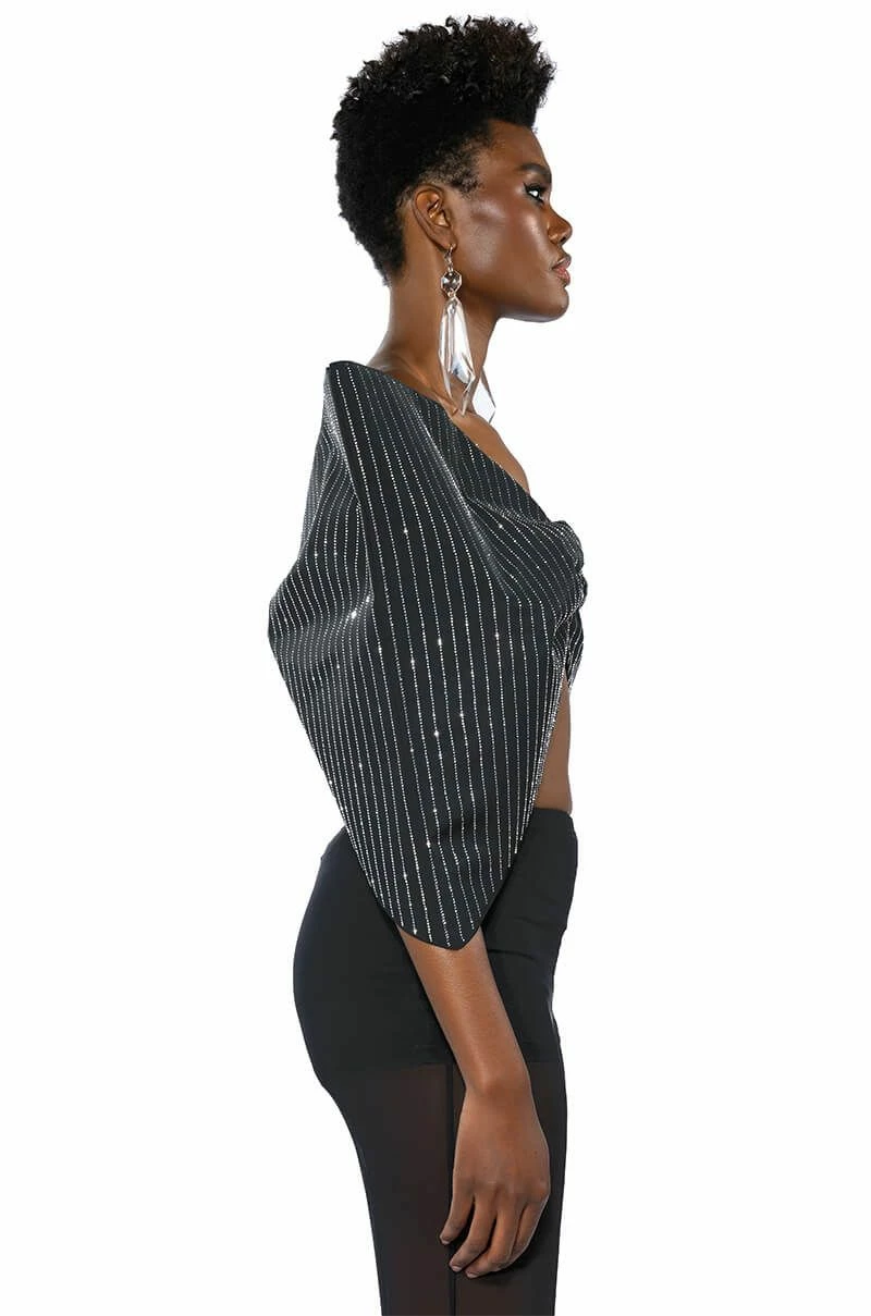 STANDING OVATION PINSTRIPE RHINESTONE DRAMATIC BOW TOP - Image 7