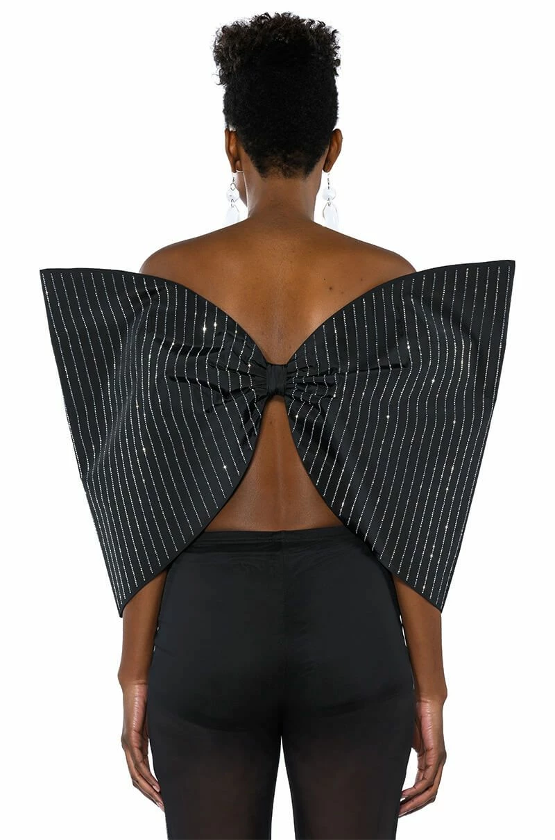STANDING OVATION PINSTRIPE RHINESTONE DRAMATIC BOW TOP - Image 8