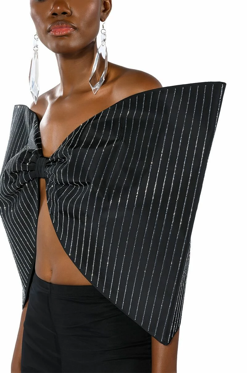 STANDING OVATION PINSTRIPE RHINESTONE DRAMATIC BOW TOP - Image 9