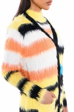 STRIPED FUZZY CARDIGAN
