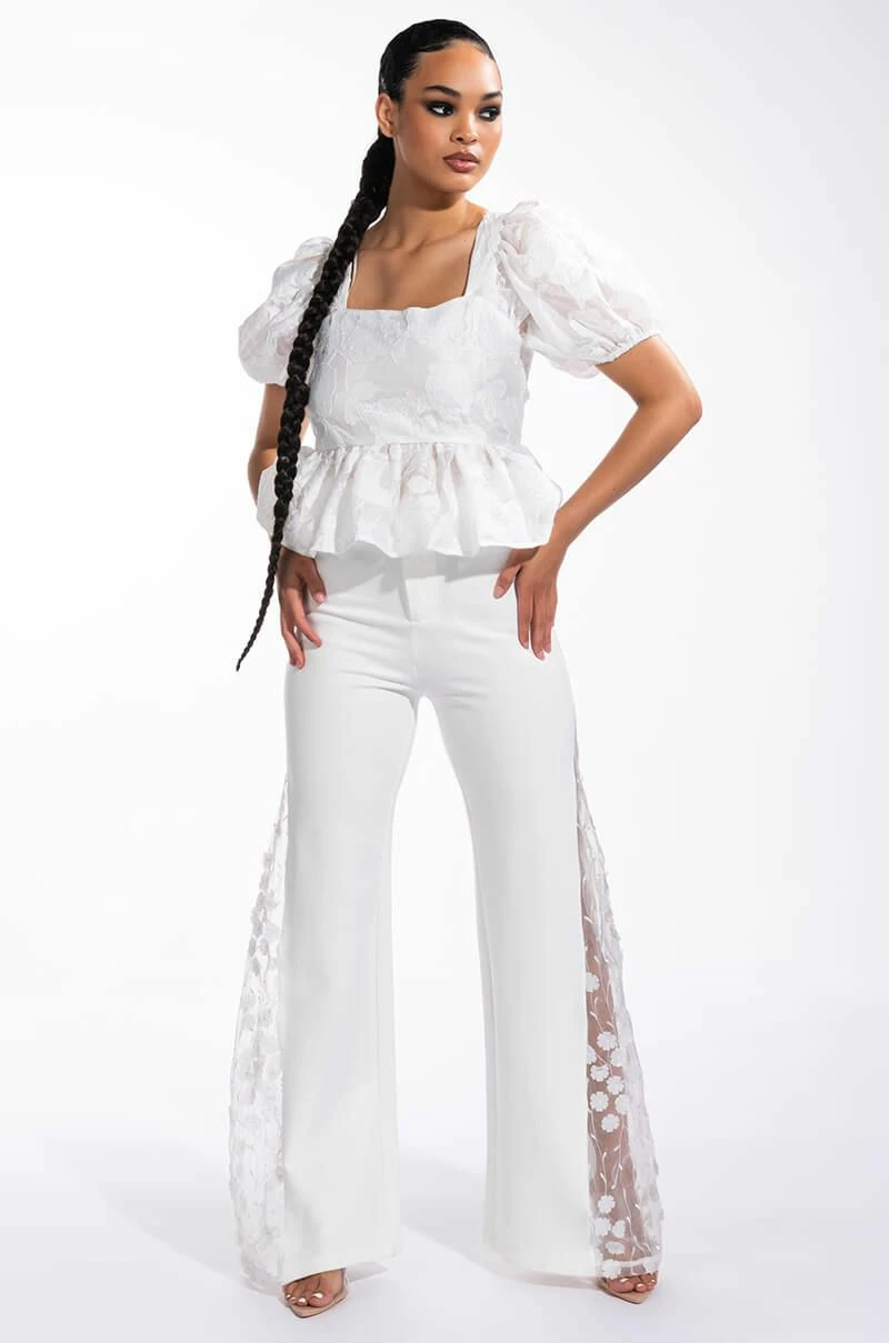 SUGAR SQUARE NECK SHORT SLEEVE PEPLUM BLOUSE - Image 2