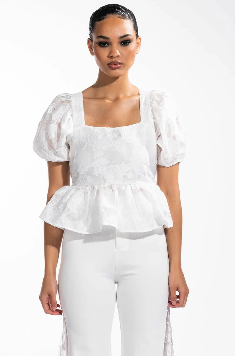 SUGAR SQUARE NECK SHORT SLEEVE PEPLUM BLOUSE - Image 3