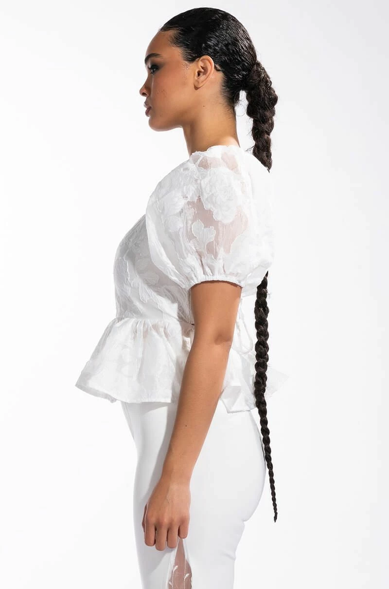 SUGAR SQUARE NECK SHORT SLEEVE PEPLUM BLOUSE - Image 4