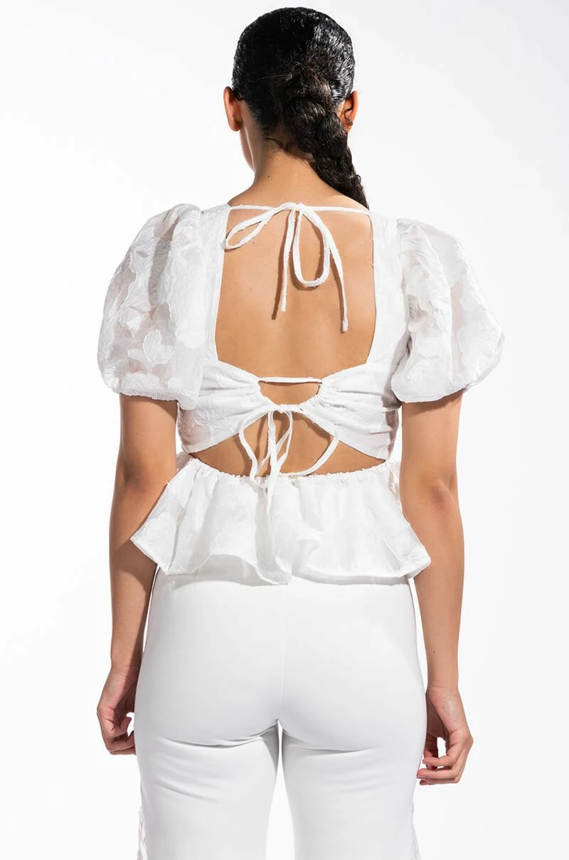 SUGAR SQUARE NECK SHORT SLEEVE PEPLUM BLOUSE - Image 5