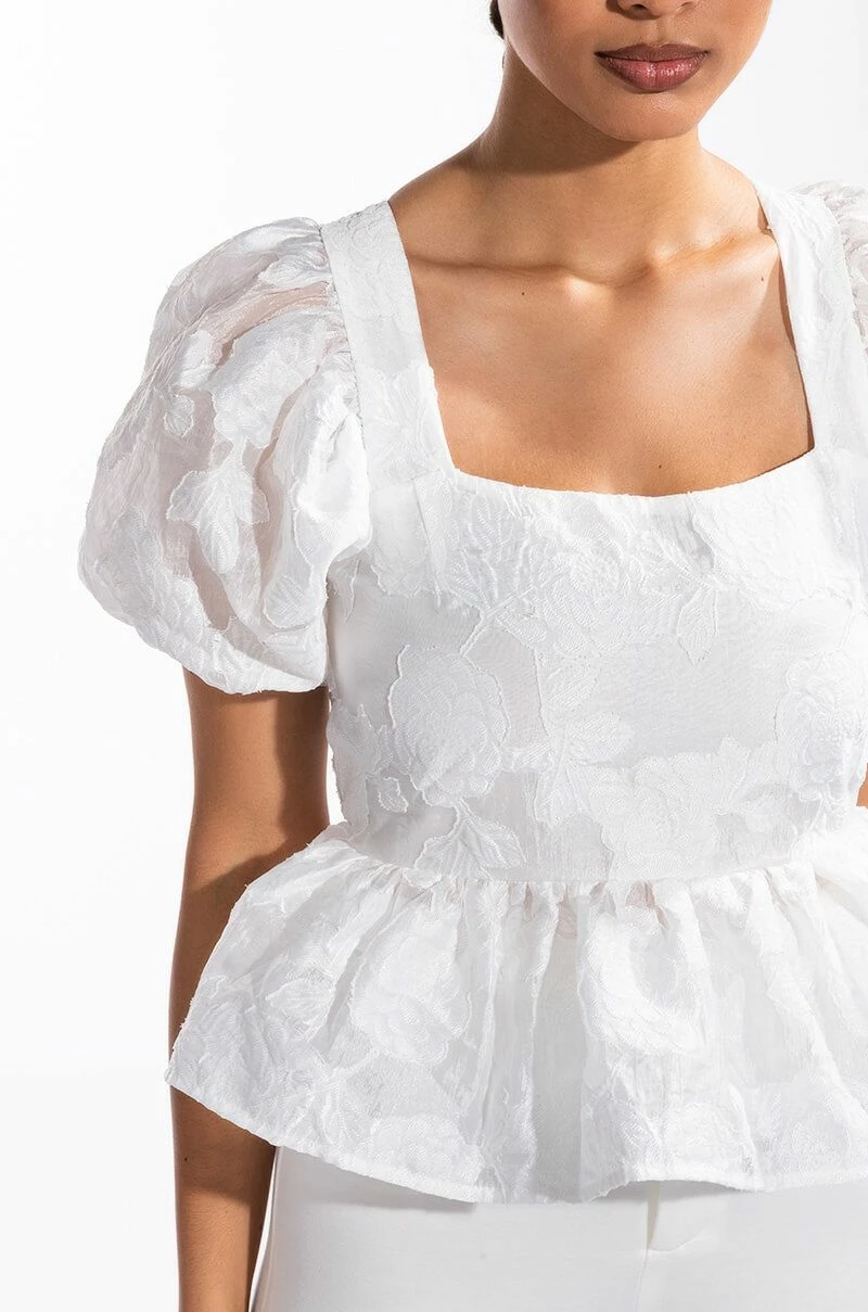 SUGAR SQUARE NECK SHORT SLEEVE PEPLUM BLOUSE - Image 6