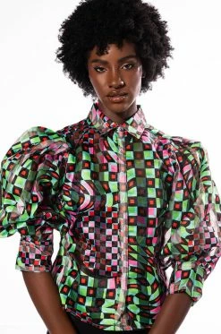 THAT GIRL IS POISON ORGANZA BUTTON DOWN BLOUSE