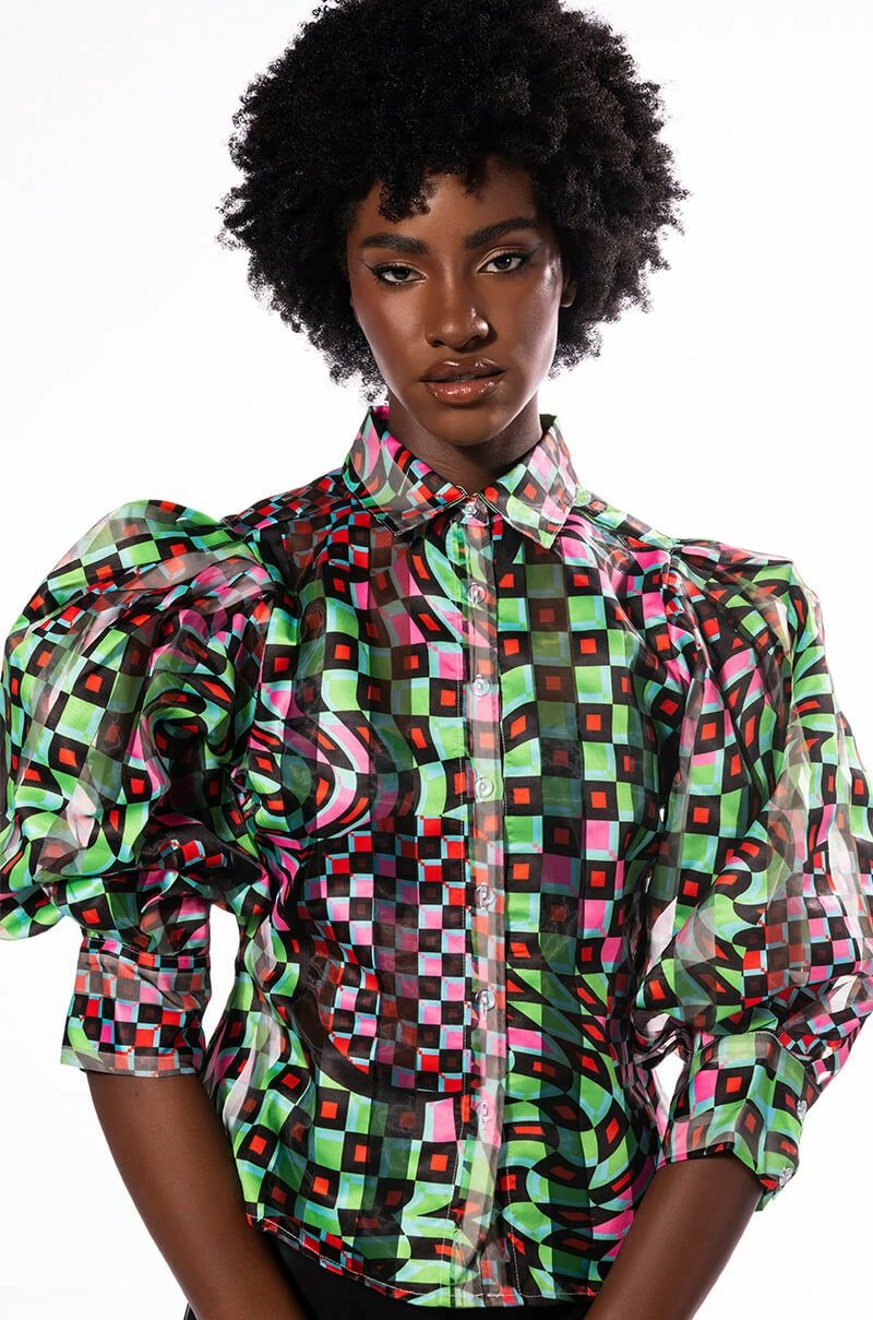 THAT GIRL IS POISON ORGANZA BUTTON DOWN BLOUSE