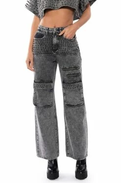 TURN IT UP STUD EMBELLISHED UTILITY JEANS